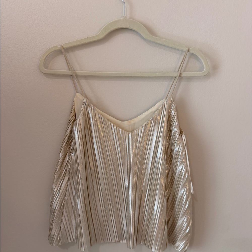 ASOS Metallic Pleated Spaghetti Strap Cami - Cream